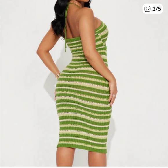 #162 Sincerely Jules Olive and Cream Striped Midi Dress. Great Condition - Picture 3 of 16